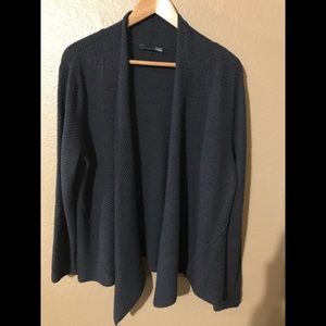 Eileen Fisher 100 %wool crepe angled black open front cardigan sweater/cardigan